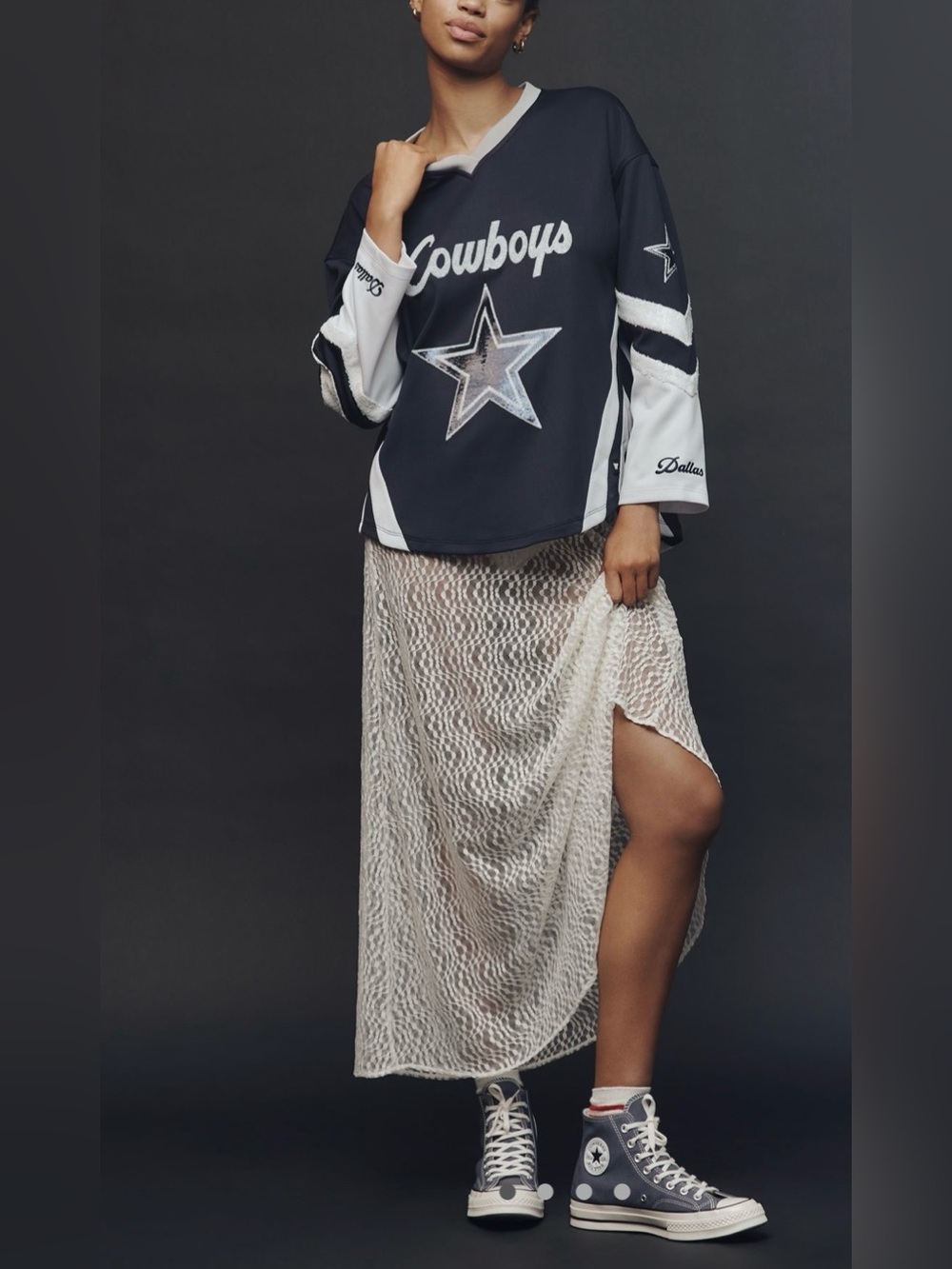 Womens Wild CollectiveXAnthropologie NFL Cowboys Oversized Sequin NEW Jersey XS